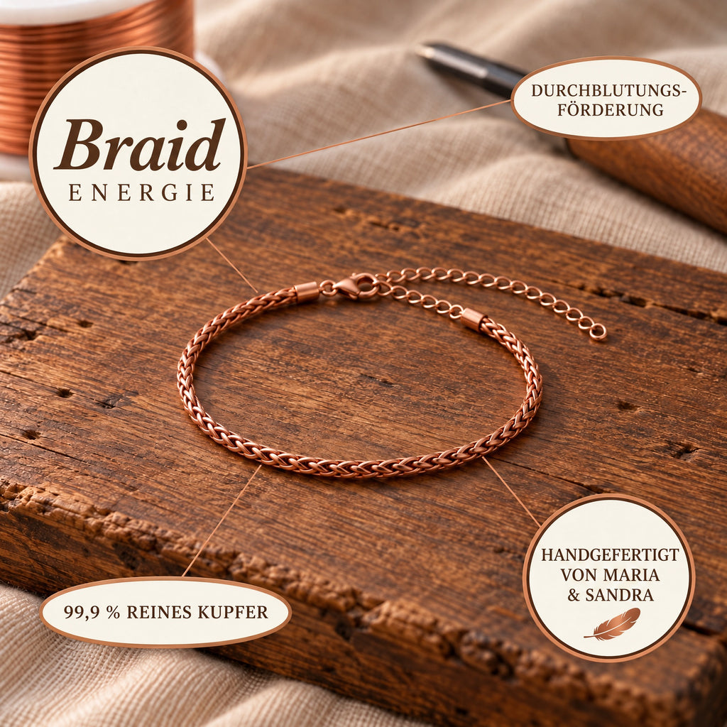 Braid-Kupfer-Fusskettchen, 99,9 % reines Kupfer, handgefertigt