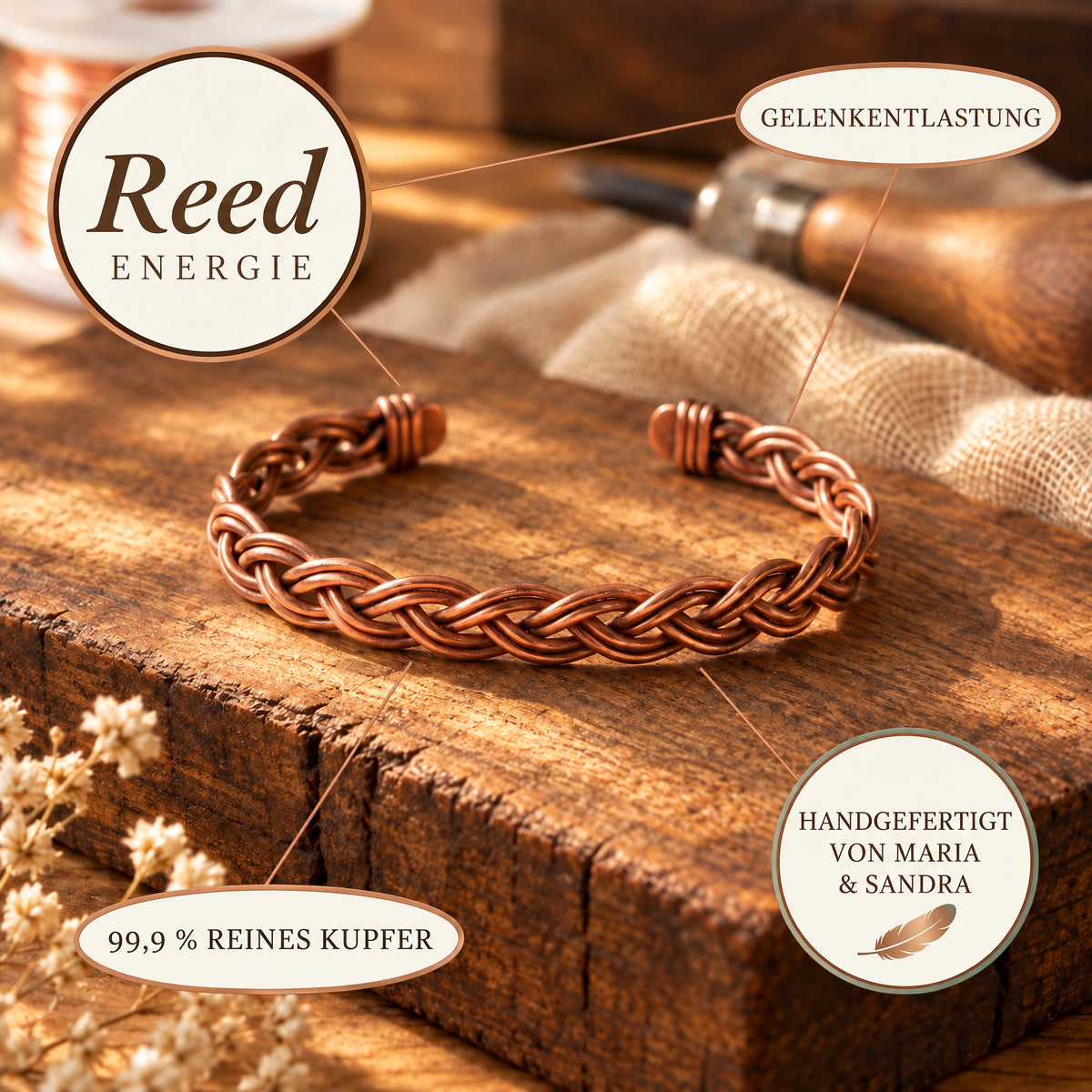 Reed-Kupfer-Fusskettchen, 99,9 % reines Kupfer, handgefertigt