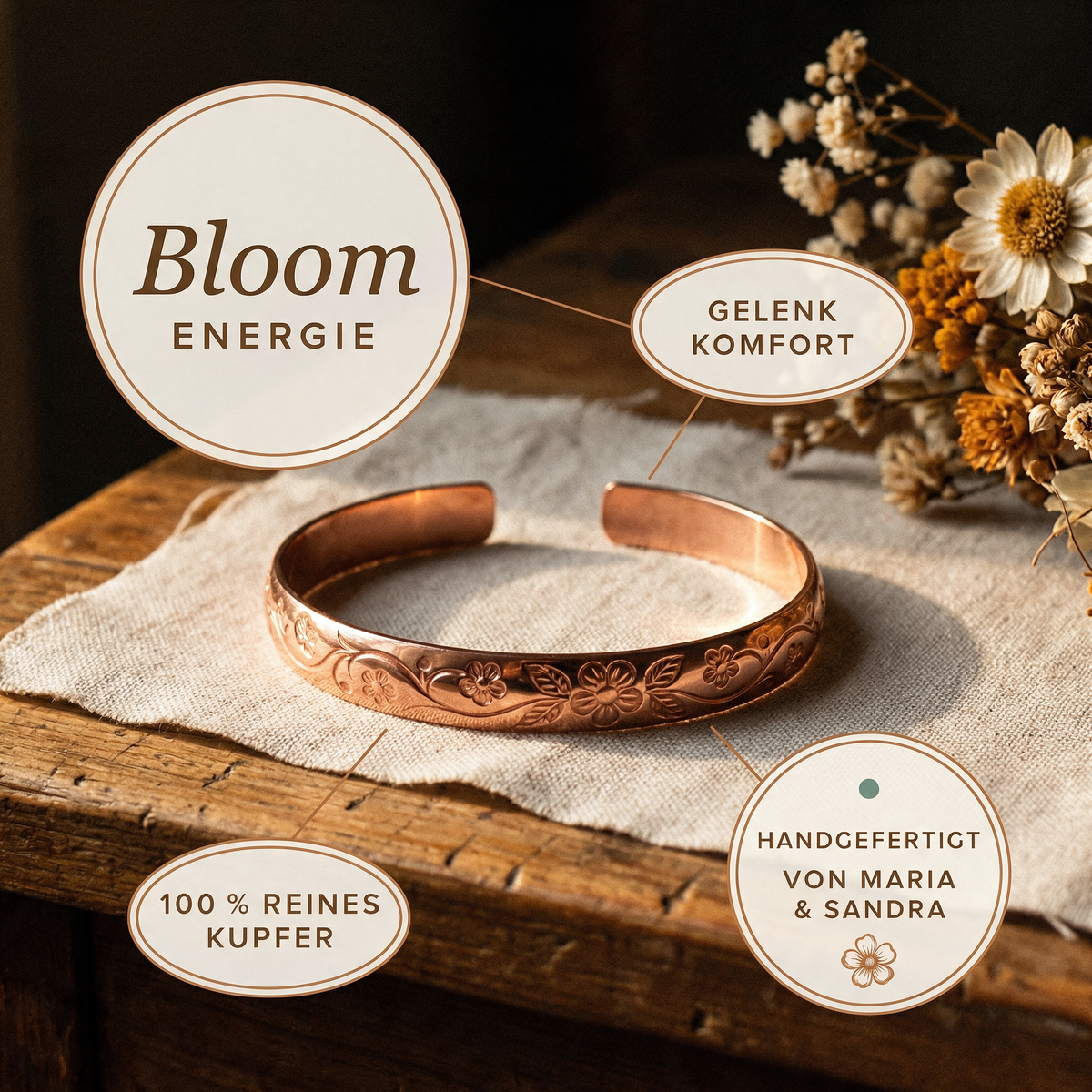 Bloom-Kupferarmband von Maria & Sandra