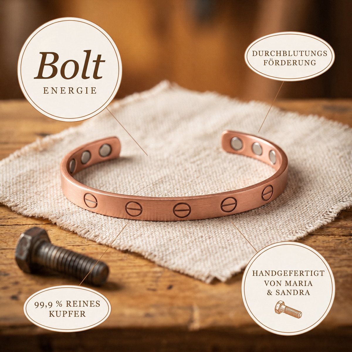 Bolt-Kupferarmband von Maria & Sandra