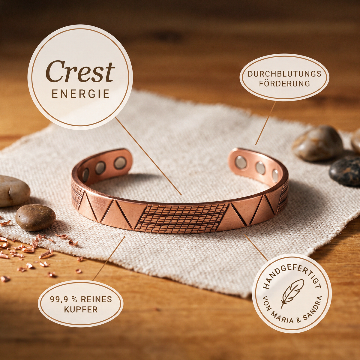 Crest-Kupferarmband von Maria & Sandra