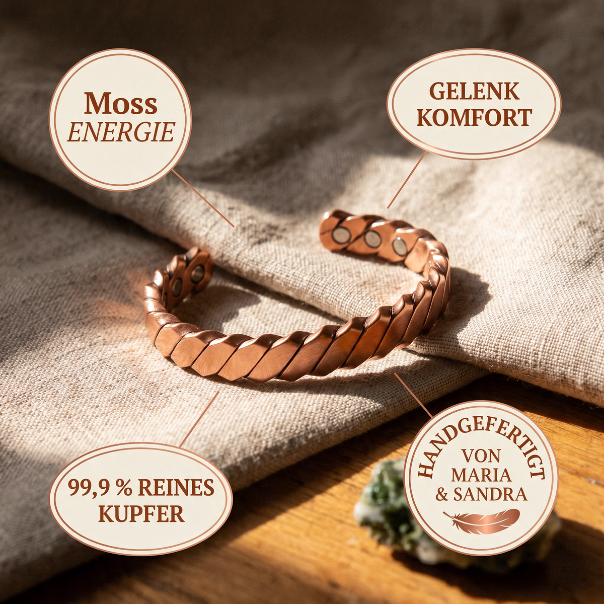 Moss-Kupferarmband von Maria & Sandra