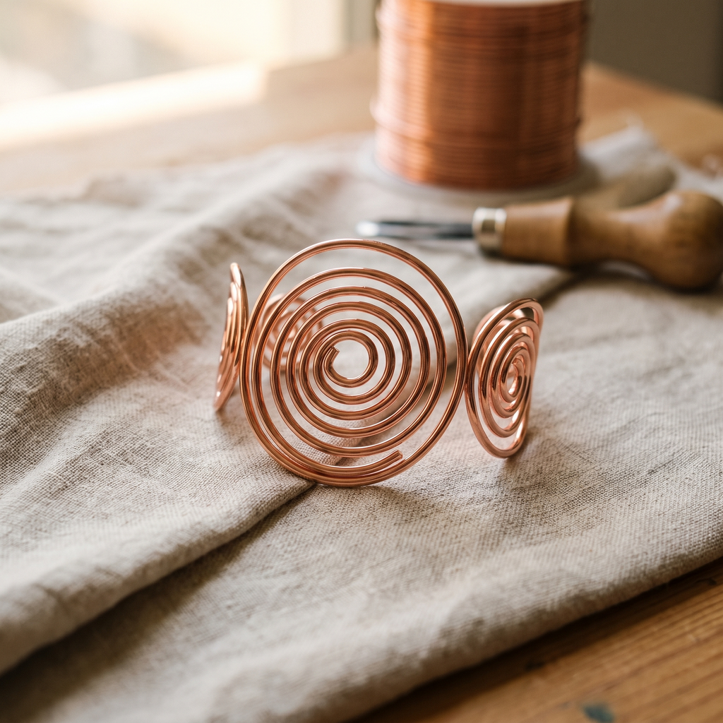 Spiral-Kupferarmband von Maria & Sandra auf Leinen
